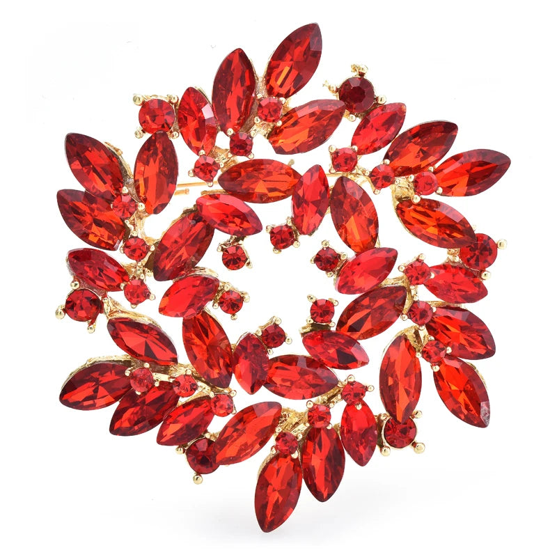 Marquise Crystal Leaf Circle Brooch