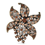 Vintage-Style Jeweled Flower with Pointed Petals Brooch — Brown