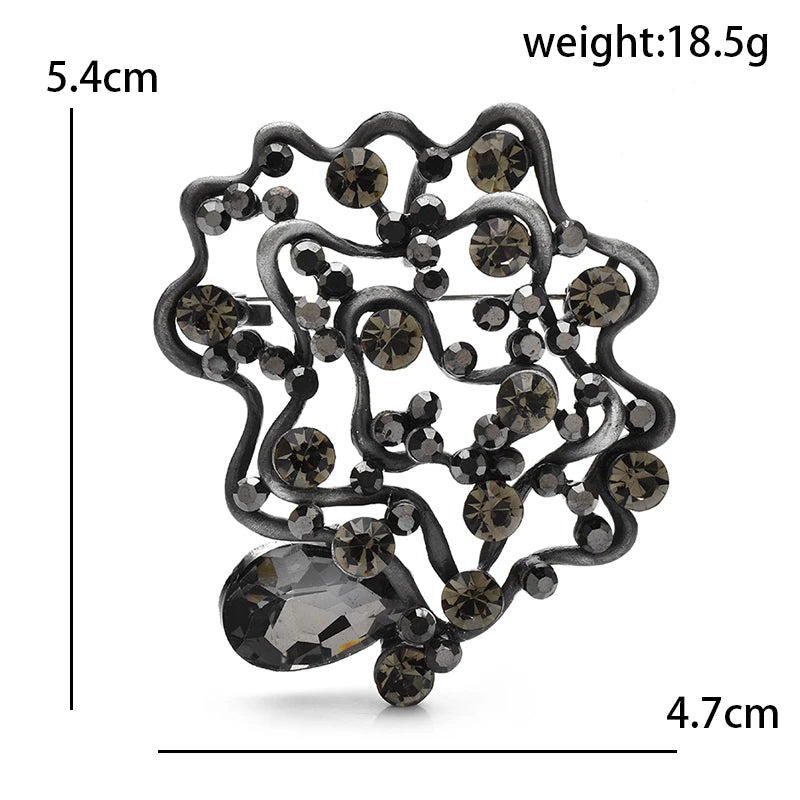 Openwork Rhinestone Flower with Teardrop Brooch — dimensions