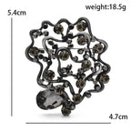 Openwork Rhinestone Flower with Teardrop Brooch — dimensions