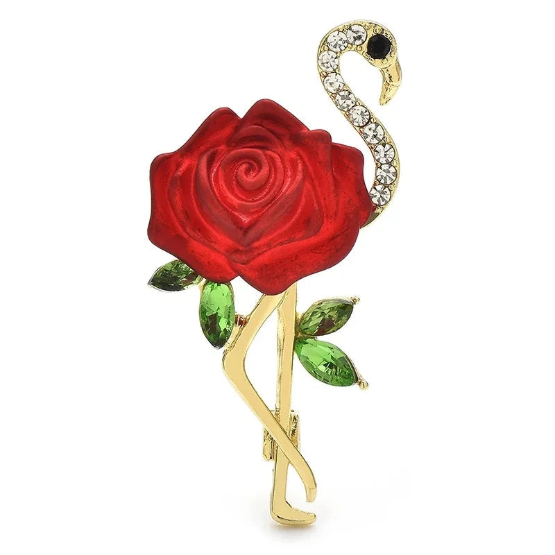 Red Rose Flamingo Brooch — Rose Flamingo