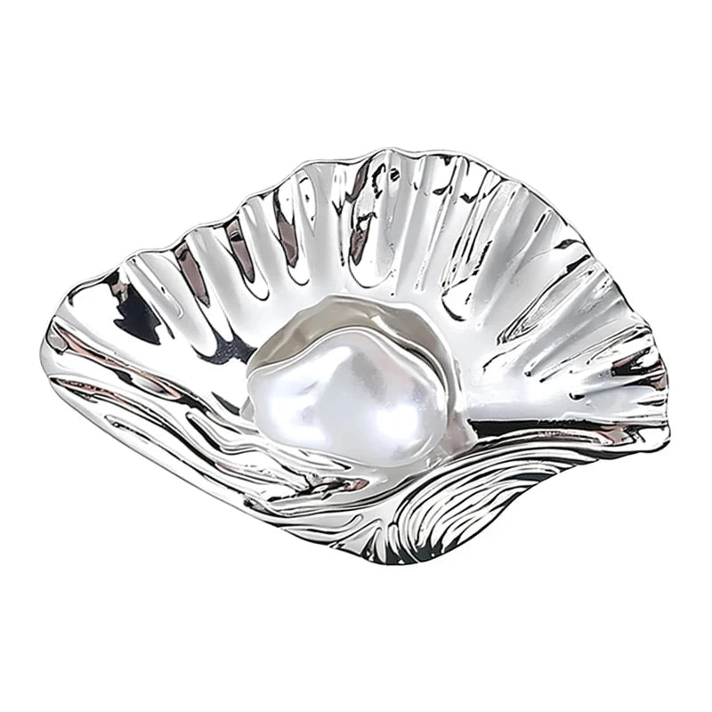 Sculptural Shell with Pearl-Look Accent Brooch original white background product photo