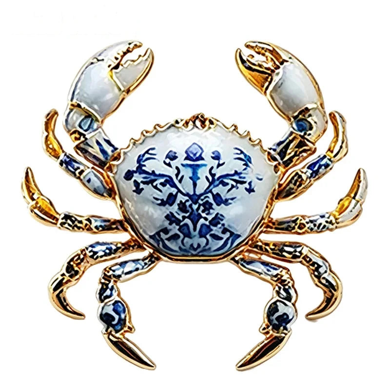 Broche crabe détaillée avec carapace décorative