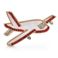 Abalone-Look Airplane with Rhinestone Borders Brooch — White & Red