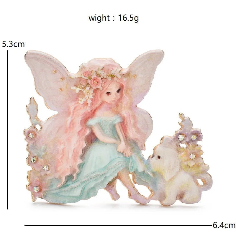 Butterfly Fairy with Cat and Flowers Brooch dimensions and weight