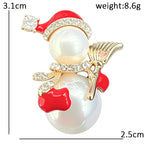 Pearl-Look Accent Snowman with Broom Brooch