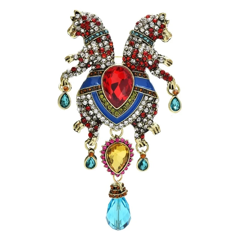 Enamel Botanical and Animal Motif Brooch