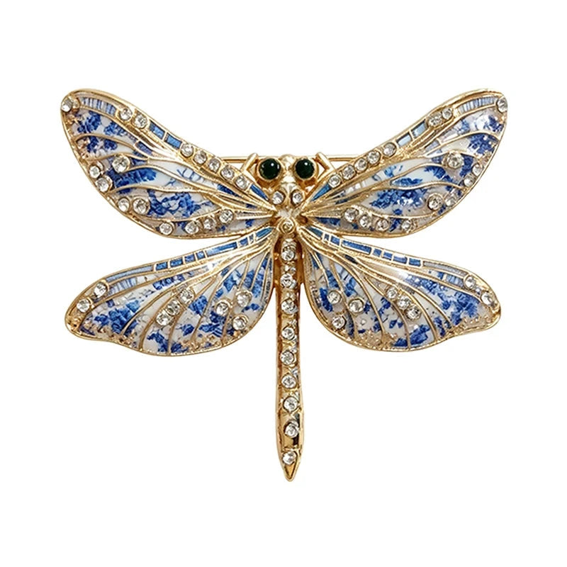 Patterned Dragonfly with Rhinestone Wings Brooch original white background product photo