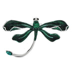 Enamel Dragonfly with Curved Tail Brooch — Green