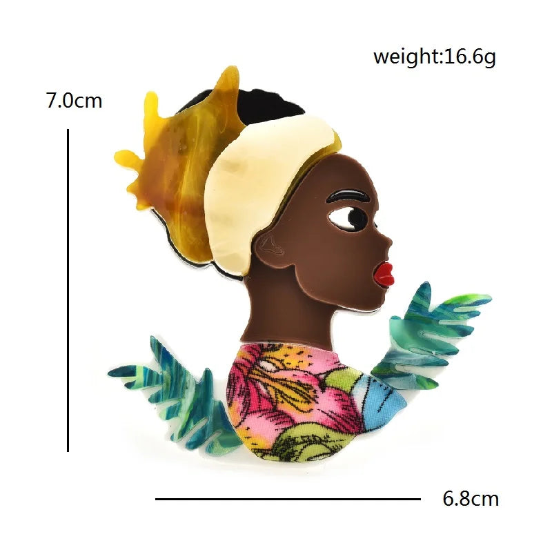 Acrylic Woman Portrait with Floral Outfit Brooch — dimensions