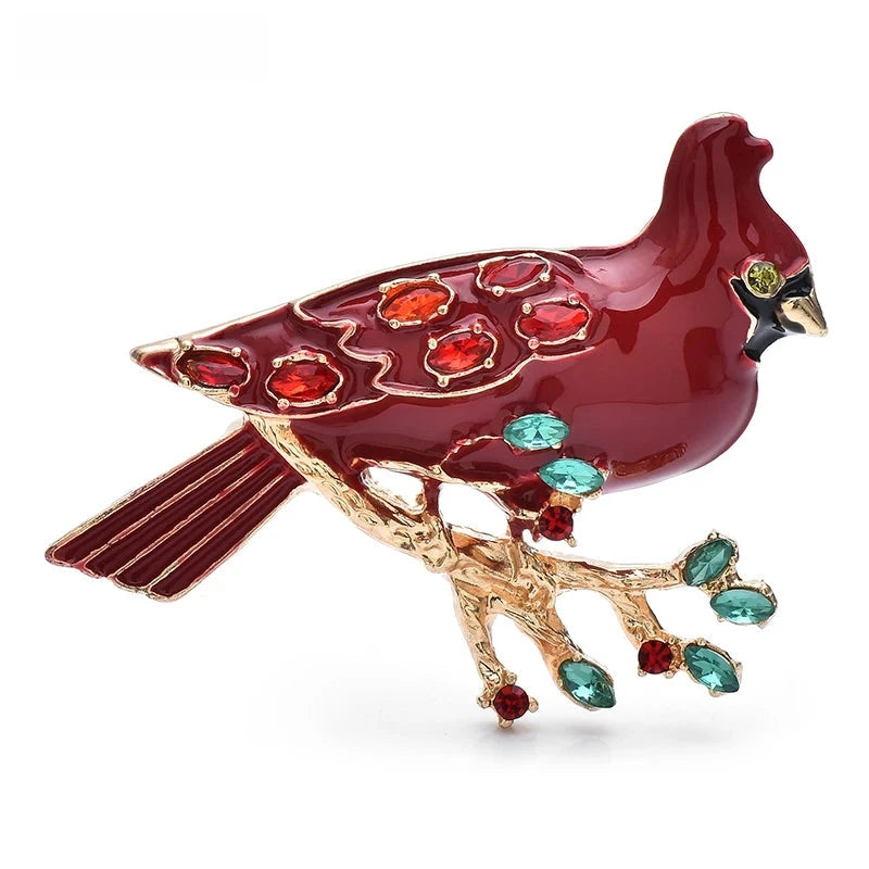 Red Cardinal on Jeweled Branch Brooch — Red Cardinal
