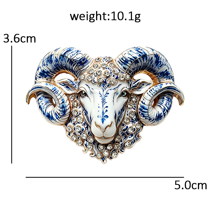 Ornate Curled Horn Ram Brooch