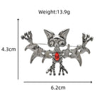 Playful Bat with Red Faceted Stone Brooch — dimensions
