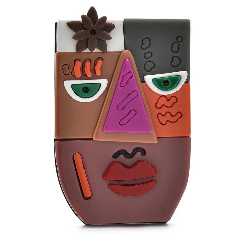 Acrylic Abstract Portrait Brooch — Brown