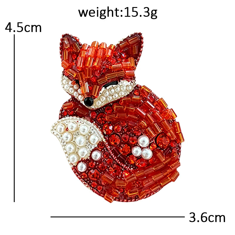 Curled Fox with Beaded Sparkle Brooch
