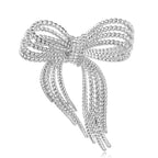 Beaded Ribbon Bow Brooch — Silver