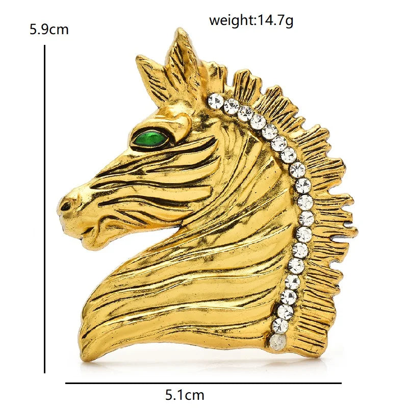 Textured Horse Head with Rhinestone Mane Brooch dimensions and weight