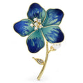 Five-Petal Enamel Flower on Golden Stem Brooch — Blue