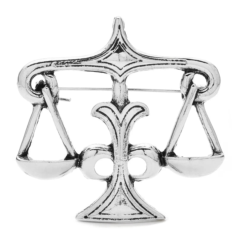 Sculpted Balance Scales Brooch — Silver