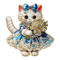 Dressed Cat with Flower Bouquet Brooch