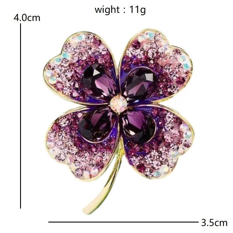 Jeweled Floral and Clover Motif Brooch