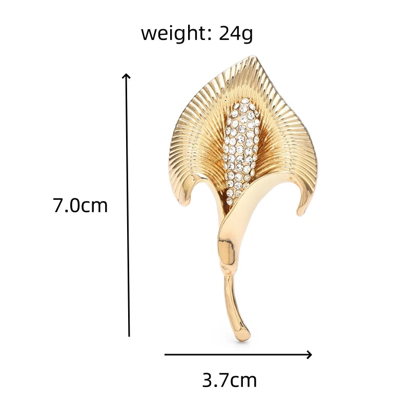 Sculptural Calla Lily with Rhinestone Center Brooch — dimensions