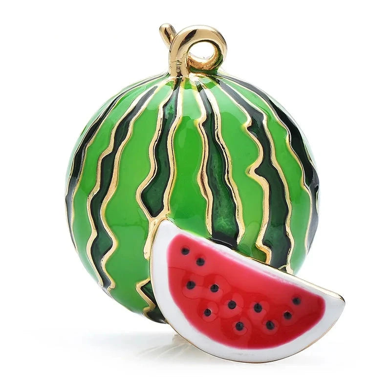 Whole Watermelon with Red Slice Brooch — Green & Red