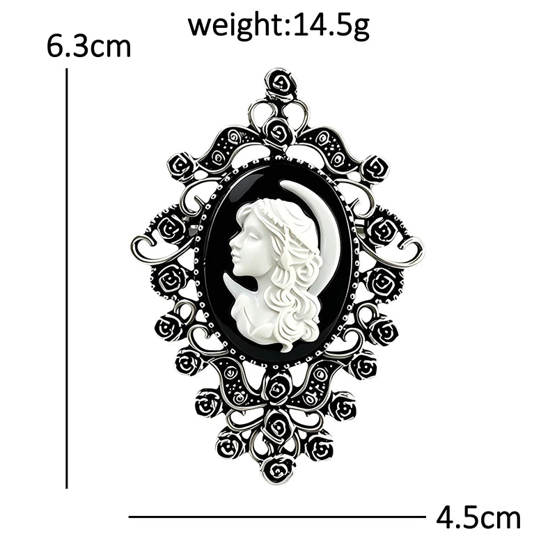 Ornate Scroll Frame Lady Cameo Brooch
