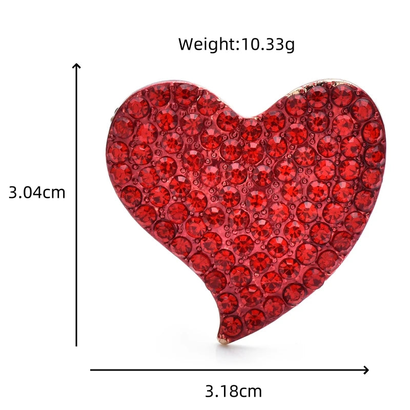 Red Rhinestone Heart Brooch — dimensions