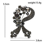 Vintage-Style Floral Rhinestone Bow Brooch — dimensions