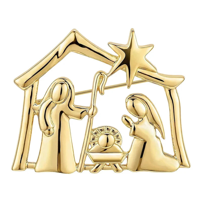 Minimal Nativity Scene with Star Brooch