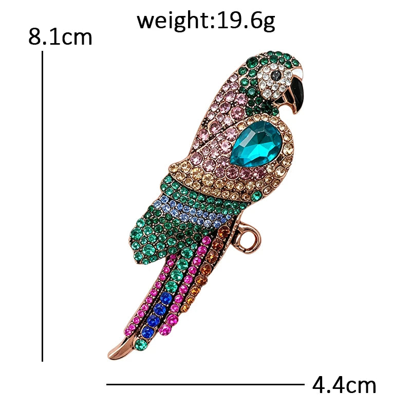 Long-Tailed Sparkling Parrot Brooch