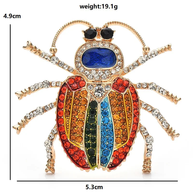 Multicolor Rhinestone Beetle Brooch — dimensions