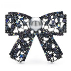 Vintage-Style Rhinestone Bow with Pearl-Look Center Brooch — Black