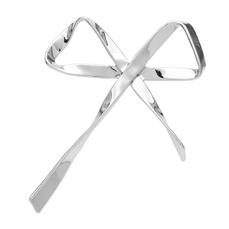 Oversized Polished Bow Brooch — Silver