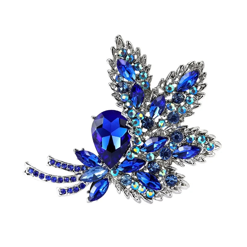Large Jeweled Leaf Bouquet Brooch