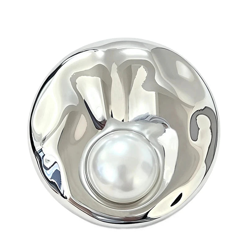 Organic Round Pearl-Look Accent Brooch original white background product photo