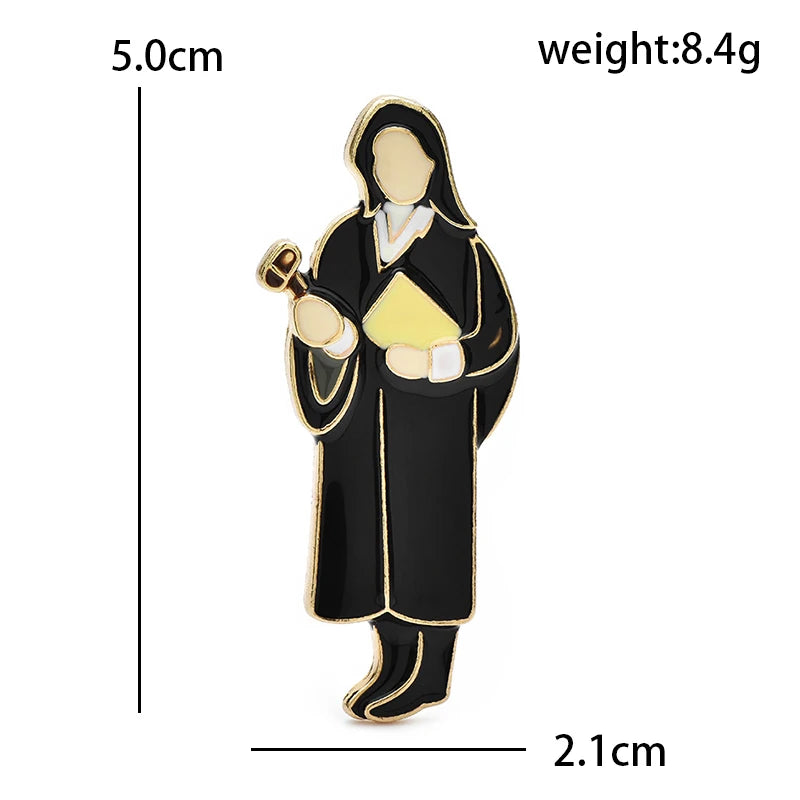 Enamel Lawyer in Gown Brooch — dimensions