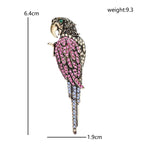 Pink Rhinestone Parrot with Long Tail Brooch — dimensions