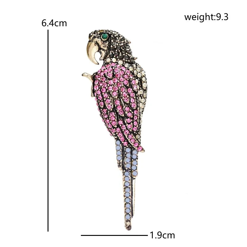 Pink Rhinestone Parrot with Long Tail Brooch — dimensions