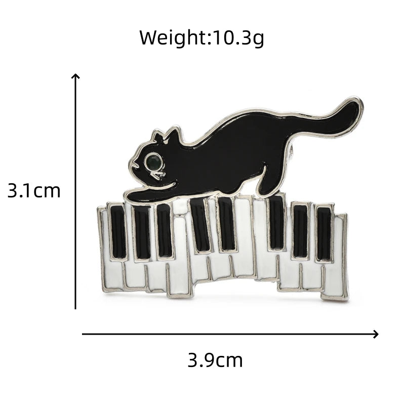 Enamel Cat on Piano Keys Brooch dimensions and weight