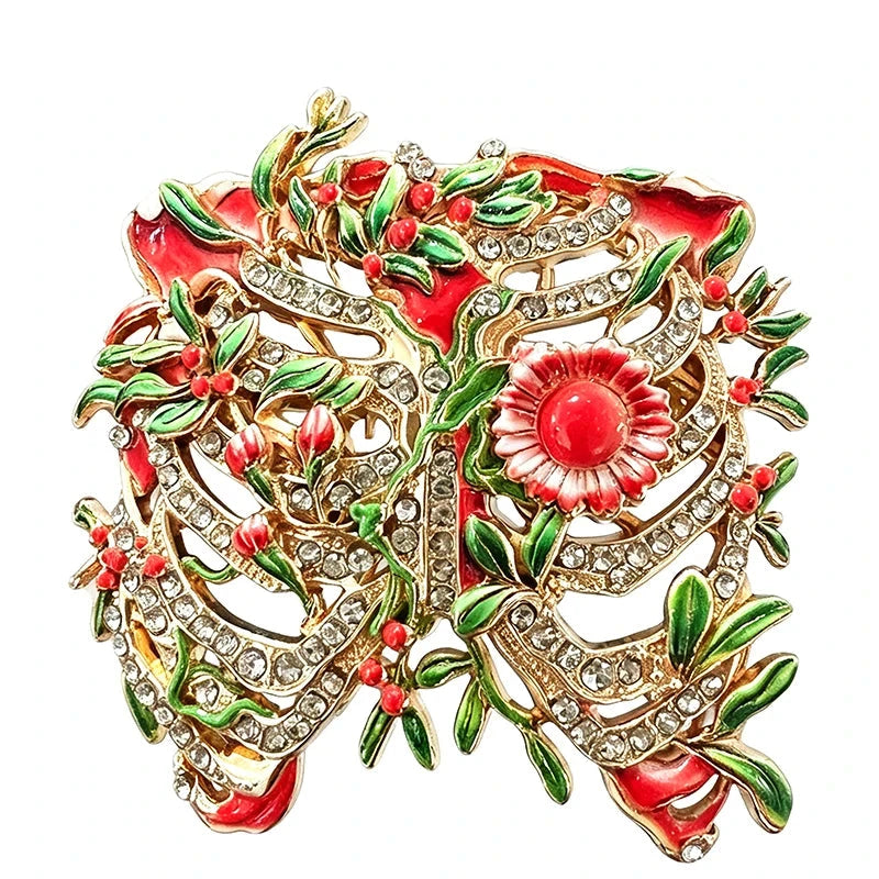 Anatomical Rib Cage with Flowers Brooch original white background product photo