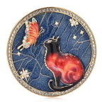 Cat and Butterfly Celestial Medallion Brooch — Blue