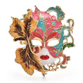 Enamel Art Face with Leaf Details Brooch — Pink & Green