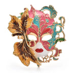 Enamel Art Face with Leaf Details Brooch — Pink & Green