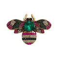 Vintage-Style Jeweled Bee Brooch — Green