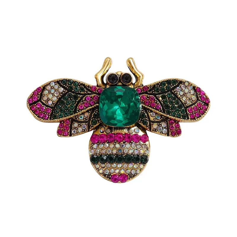 Vintage-Style Jeweled Bee Brooch — Green