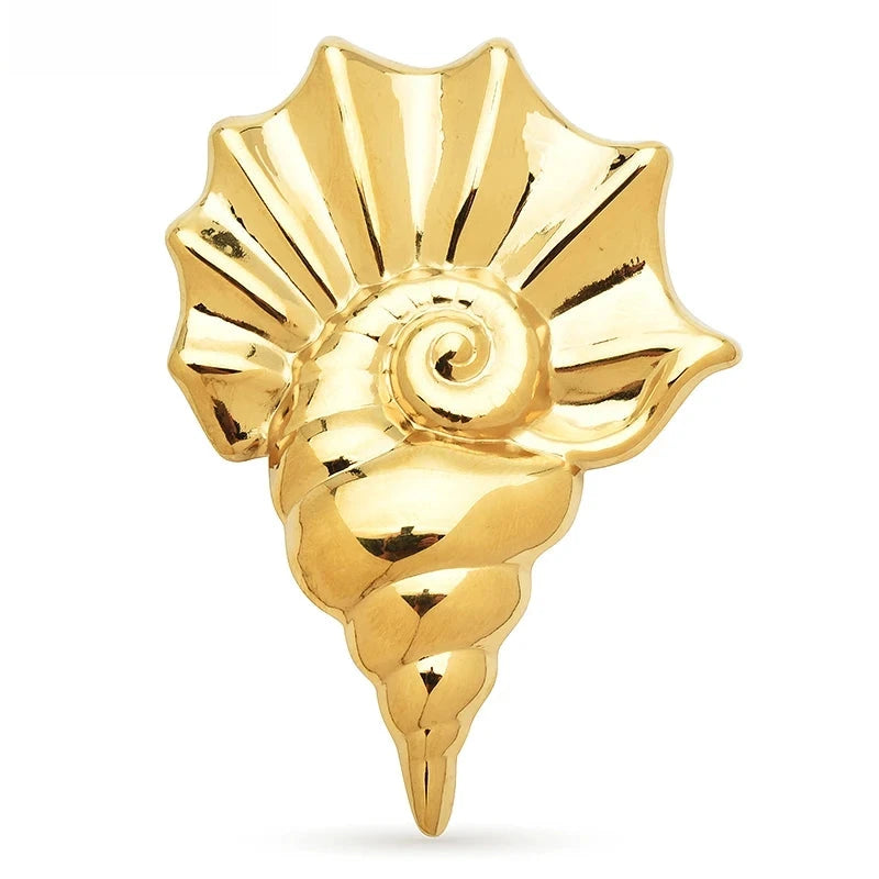 Polished Ridged Conch Shell Brooch