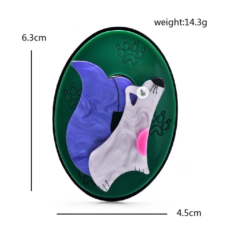 Acrylic Squirrel on Oval Brooch — dimensions