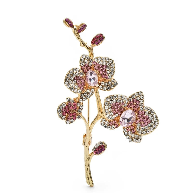 Jeweled Blossom Branch Brooch — Pink